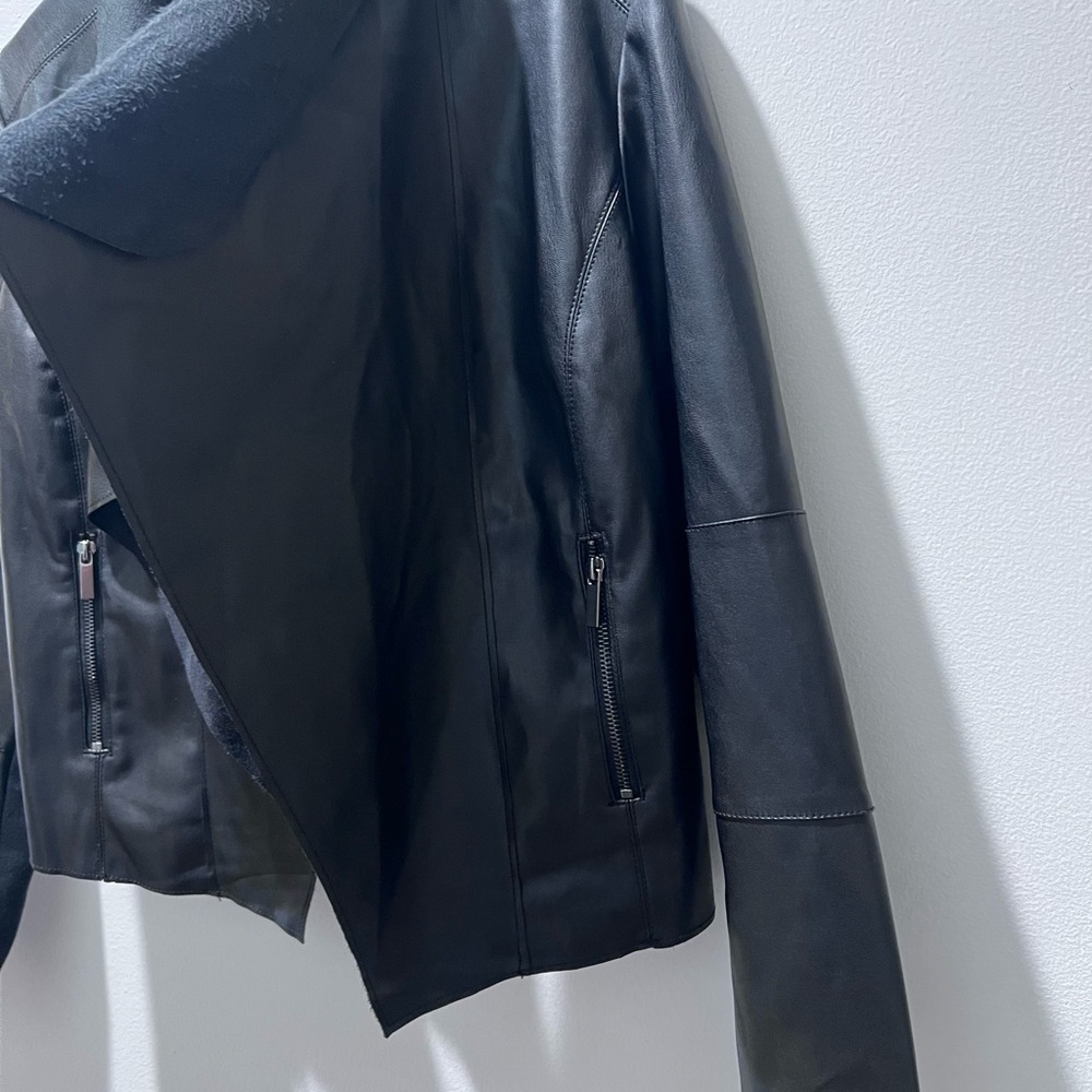 Faux Leather Sophisticated Black Draped Blazer - Picture 9 of 9